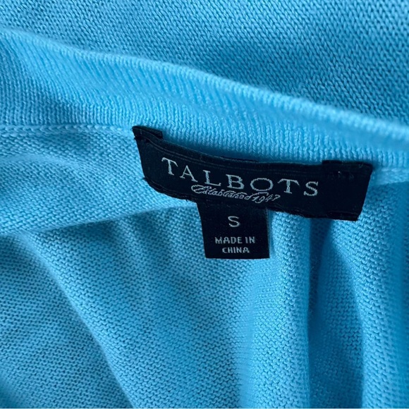 Talbots Aqua Blue Ruffle Button-Up Women's Sweater - Picture 6 of 6
